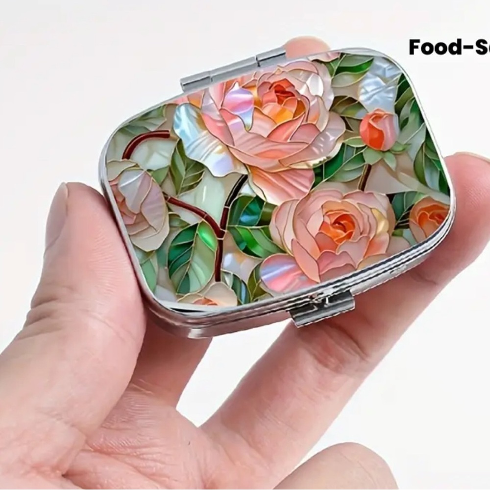 New Pink Floral Mother of Pearl Look Pill Box #183 - Picture 2 of 6